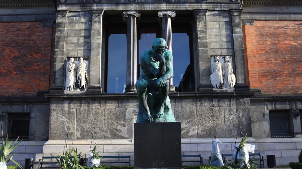 The iconic sculpture 'The Thinker' at a museum in Copenhagen, Denmark.